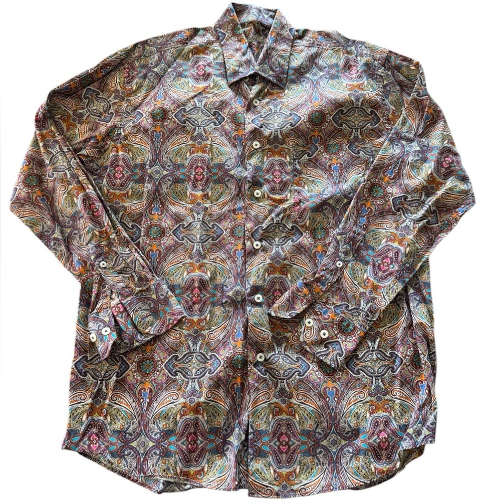 Alan Flusser Men’s Button Down Colorful Paisley Ling Sleeve Dress Shirt M